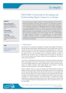 In-depth DIGCOMP: a Framework for Developing and Understanding Digital Competence in Europe Authors Barbara Neža Brečko 