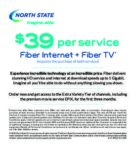 $39 per service Fiber Internet + Fiber TV* (requires the purchase of both services) Experience incredible technology at an incredible price. Fiber delivers stunning HD service and Internet at download speeds up to 1 Giga