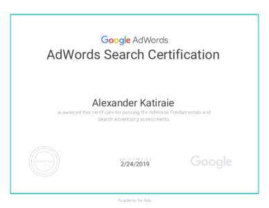 AdWords Search Certification  Alexander Katiraie