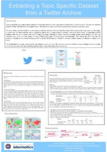 Extracting a Topic Specific Dataset from a Twitter Archive Summary Here we describe and compare three methods for extracting tweets to form a topic-specific dataset from a Twitter archive. The data was streamed from the 