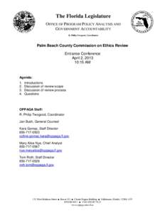 The Florida Legislature OFFICE OF PROGRAM POLICY ANALYSIS AND GOVERNMENT ACCOUNTABILITY R. Philip Twogood, Coordinator  Palm Beach County Commission on Ethics Review
