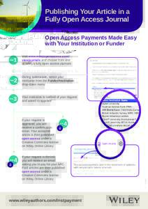 Publishing Your Article in a Fully Open Access Journal Open Access Payments Made Easy with Your Institution or Funder  1