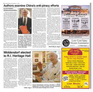 8  Newport Navalog, Friday, March 7, 2014 Authors examine China’s anti-piracy efforts By JOHN KENNEDY
