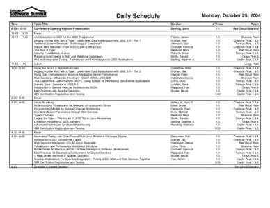 Daily Schedule  Monday, October 25, 2004 Time