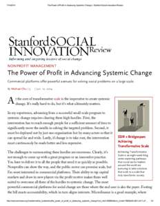 The Power of Profit in Advancing Systemic Change | Stanford Social Innovation Review NONPROFIT MANAGEMENT
