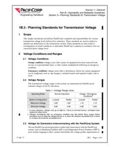 Volume 1—General Part B—Operability and Reliability Guidelines Section 3—Planning Standards for Transmission Voltage Engineering Handbook