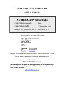 OFFICE OF THE TRAFFIC COMMISSIONER (WEST OF ENGLAND) NOTICES AND PROCEEDINGS PUBLICATION NUMBER:
