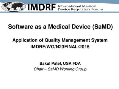 IMDRF Presentation - SaMD Working Group update