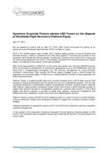 Sycomore Corporate Finance - WFS Press Release