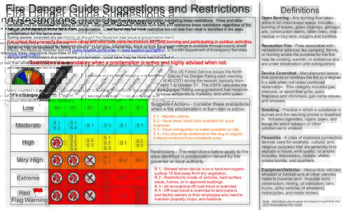 Fire Danger Guide Suggestions and Restrictions During severe, extended dry conditions, or drought the Governor may issue a proclamation mandating these restrictions. Fines and other penalties may be assessed for failing 