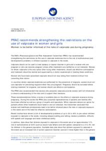 PRAC recommends strengthening the restrictions on the use of valproate in women and girls