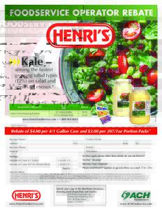 FOODSERVICE OPERATOR REBATE ® Kale –  PACK