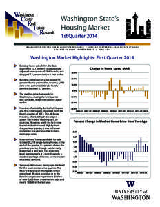 Washington State’s Housing Market 1st Quarter 2014 WA S H I N G TO N C E N T E R F O R R E A L E S TAT E R E S E A R C H | R U N S TA D C E N T E R F O R R E A L E S TAT E S T U D I E S C O L L E G E O F B U I LT E N V