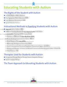 Educating Students with Autism The Rights of the Student with Autism ■ A Child’s Right to Public Education ■ Free Appropriate Public Education (FAPE) ■ Least Restrictive Environment (LRE) ■ Special Education Se