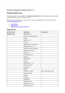 Current classroom software[removed]Physical Sciences These applications are available in the Physical Sciences folder on all PCs in teaching labs and ad-hoc areas unless otherwise stated. Please refer any problems you m