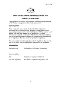 [removed]DRAFT CONTROL OF EMPLOYMENT REGULATIONS 2014 SUMMARY OF MAIN POINTS  These notes are circulated for the information of Members with the approval