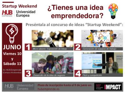 Startup Weekend  ¿Tienes una idea emprendedora?  Preséntala al concurso de ideas “Startup Weekend”: