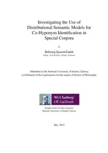 Investigating the Use of Distributional Semantic Models for Co-Hyponym Identification in Special Corpora 
Investigating the Use of Distributional Semantic Models for Co-Hyponym Identification in Special Corpora