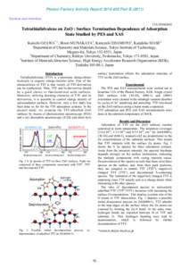 Photon Factory Activity Report 2010 #28 Part BSurface and Interface 13A/2010G044 Tetrathiafulvalene on ZnO : Surface Termination Dependence of Adsorption State Studied by PES and XAS