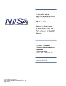 National Nuclear Security Administration FY 2013 PEP Lawrence Livermore National Security, LLC Performance Evaluation