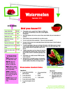 Watermelon September 2012 BY THE NUMBERS:  Did you know???