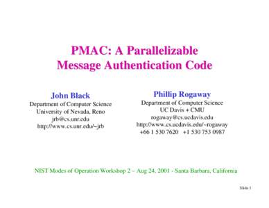 Block cipher / CMAC / CBC-MAC / One-key MAC / Message authentication codes / Cryptography / PMAC