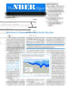 The NBER Digest NATIONAL BUREAU OF ECONOMIC RESEARCH JanuaryINSIDE THIS ISSUE