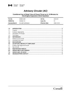 Advisory Circular (AC) Conditional Use of Rated Take-off Power/Thrust up to 10 Minutes for One-Engine-Inoperative Climb Operation File No[removed]