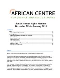 Sudan Human Rights Monitor December 2014 – January 2015 Contents Feature .................................................................................................................................................
