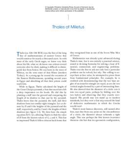 © Copyright, Princeton University Press. No part of this book may be distributed, posted, or reproduced in any form by digital or mechanical means without prior written permission of the publisher. 1 Thales of Miletus
