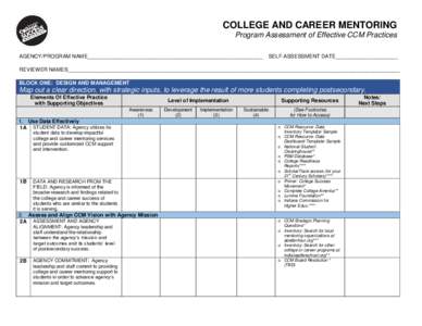 COLLEGE AND CAREER MENTORING Program Assessment of Effective CCM Practices AGENCY/PROGRAM NAME___________________________________________________________ SELF-ASSESSMENT DATE_____________________