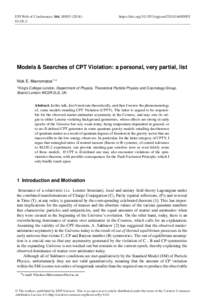 EPJ Web of Conferences 166, )	https://doi.orgepjconfKLOE-2 Models & Searches of CPT Violation: a personal, very partial, list Nick E. Mavromatos1 , 1