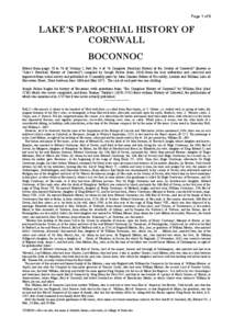 Page 1 of 5  LAKE’S PAROCHIAL HISTORY OF CORNWALL BOCONNOC Extract from pages 70 to 76 of Volume I, Part No. 4 of 