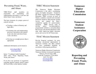 Preventing Fraud, Waste, and Abuse THEC/TSAC staff members are