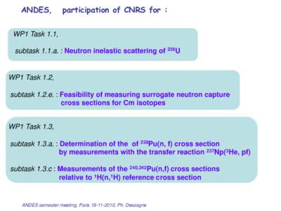 ANDES,  participation of CNRS for : WP1 Task 1.1, subtask 1.1.a. : Neutron inelastic scattering of 238U