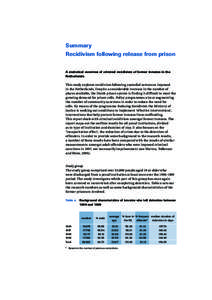 Summary Recidivism following release from prison A statistical overview of criminal recidivism of former inmates in the Netherlands This study explores recidivism following custodial sentences imposed in the Netherlands.