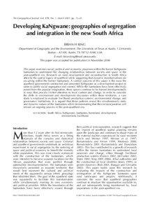 The Geographical Journal, Vol. 173, No. 1, March 2007, pp. 13–25  Developing KaNgwane: geographies of segregation
