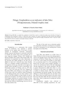 Pelagic Zooplankton as an indicator of lake Pełcz (Westpomerania, Poland) trophic state Limnological Review 7, 4: 