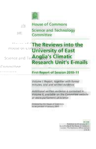 House of Commons Science and Technology Committee The Reviews into the University of East