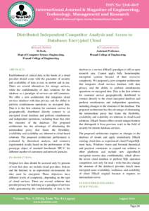 Distributed Independent Competitor Analysis and Access to Databases Encrypted Cloud Srikanth Bathini M.Tech, Dept of Computer Science Engineering, Prasad College of Engineering.