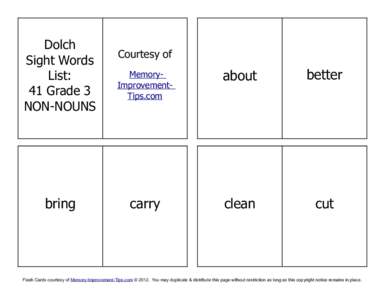 Dolch Sight Words List: 41 Grade 3 NON-NOUNS