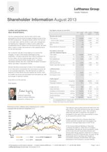 Shareholder Information August 2013 Ladies and gentlemen, dear shareholders, Key figures January to June 2013