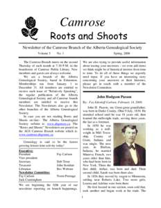 Camrose Roots and Shoots Newsletter of the Camrose Branch of the Alberta Genealogical Society Volume 5  No. 1