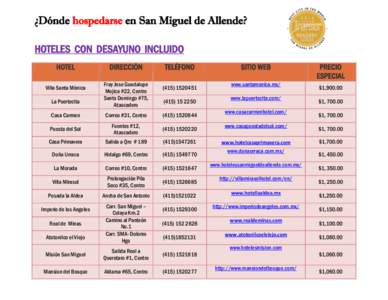 ¿Dónde hospedarse en San Miguel de Allende? HOTELES CON DESAYUNO INCLUIDO HOTEL Villa Santa Mónica La Puertecita