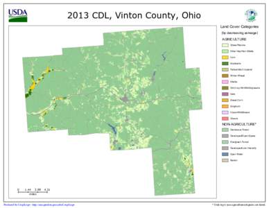 2013 CDL, Vinton County, Ohio Land Cover Categories (by decreasing acreage) AGRICULTURE Grass/Pasture Other Hay/Non Alfalfa