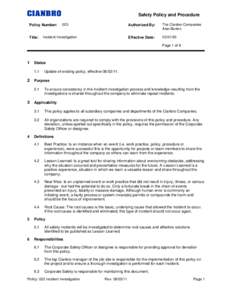 Safety Policy and Procedure Policy Number: Title: 023