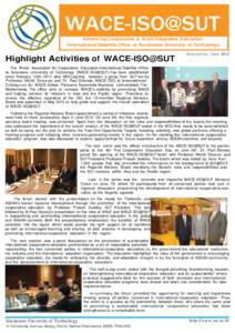 Advancing Cooperative & Work-Integrated Education International Satellite Office at Suranaree University of Technology Highlight Activities of WACE-ISO@SUT  Newsletter June 2012
