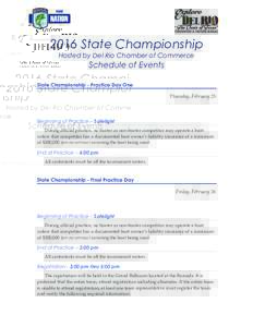    2016 State Championship Hosted by Del Rio Chamber of Commerce  Schedule of Events