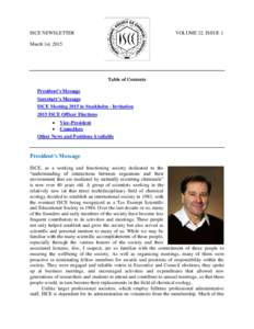 ISCE NEWSLETTER  VOLUME 32, ISSUE 1 March 1st, 2015