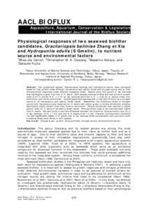 AACL BIOFLUX Aquaculture, Aquarium, Conservation & Legislation International Journal of the Bioflux Society Physiological responses of two seaweed biofilter candidates, Gracilariopsis bailiniae Zhang et Xia